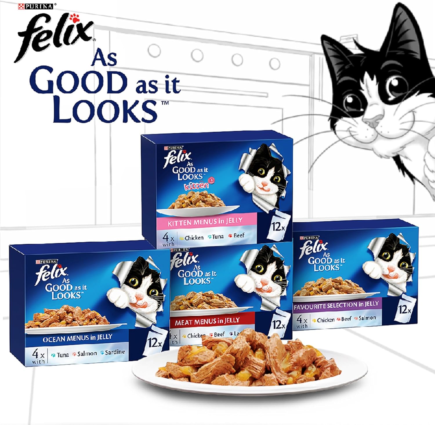 Purina Felix As Good As It Looks Cat Wet Food Ocean Menu in Jelly 85g Pack of 12