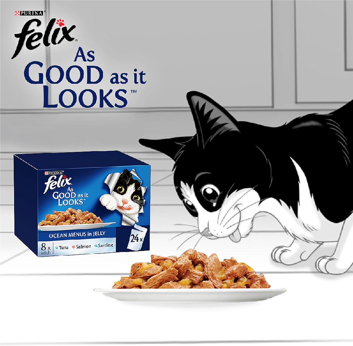 Purina Felix As Good As It Looks Cat Wet Food Ocean Menu in Jelly 85g Pack of 12