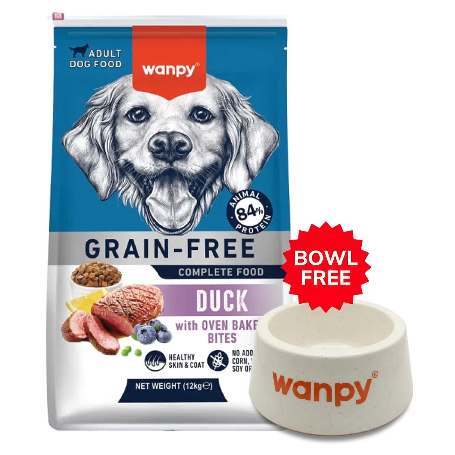 Wanpy Grain Free Complete Food for Adult Dog - Duck Recipe - 12Kg