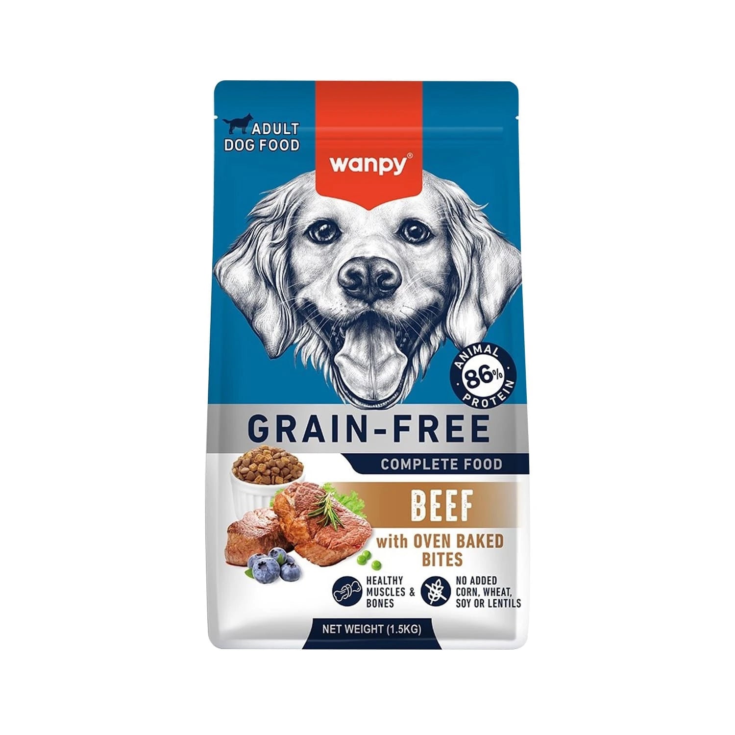 Wanpy Grain Free Complete Food for Adult Dog - Beef Recipe - 1.5Kg